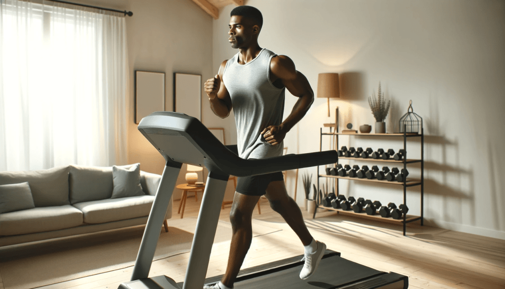 a person exercising on a home treadmill min
