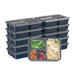 Bentgo Prep 3-Compartment Meal-Prep Containers with Custom-Fit Lids - Microwaveable, Durable, Reusable, BPA-Free, Freezer and Dishwasher Safe Food Storage 10 Trays & (Navy Blue)