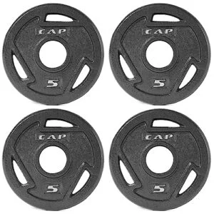 CAP Barbell 2-Inch Olympic Grip Weight Plate, 5 lb, Set of 4, 5 lb, Set of 4 Black (OPHWIS-005)