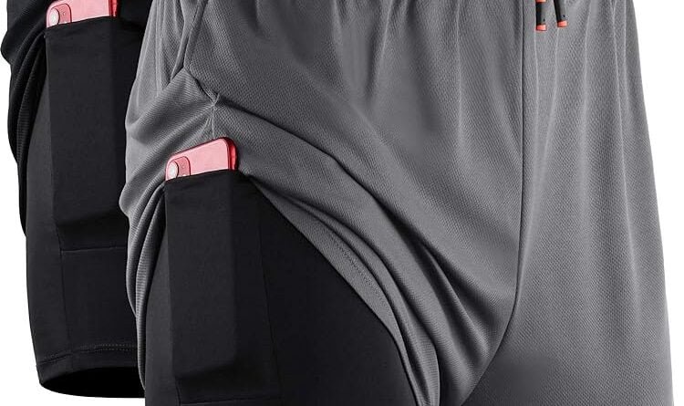 NELEUS Men's 2 in 1 Running Shorts with Liner,Dry Fit Workout Shorts with Pockets,6070,2 Pack,Black/Grey,US L,EU XL