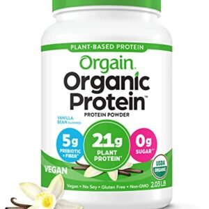 Orgain Organic Vegan Protein Powder, Vanilla Bean - 21g Plant Based Protein, Gluten Free, Dairy Free, Lactose Free, Soy Free, No Sugar Added, Kosher, For Smoothies & Shakes - 2.03lb
