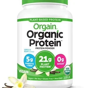 Orgain Organic Vegan Protein Powder, Vanilla Bean - 21g Plant Based Protein, Gluten Free, Dairy Free, Lactose Free, Soy Free, No Sugar Added, Kosher, For Smoothies & Shakes - 2.03lb