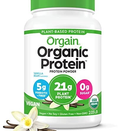 Orgain Organic Vegan Protein Powder, Vanilla Bean - 21g Plant Based Protein, Gluten Free, Dairy Free, Lactose Free, Soy Free, No Sugar Added, Kosher, For Smoothies & Shakes - 2.03lb